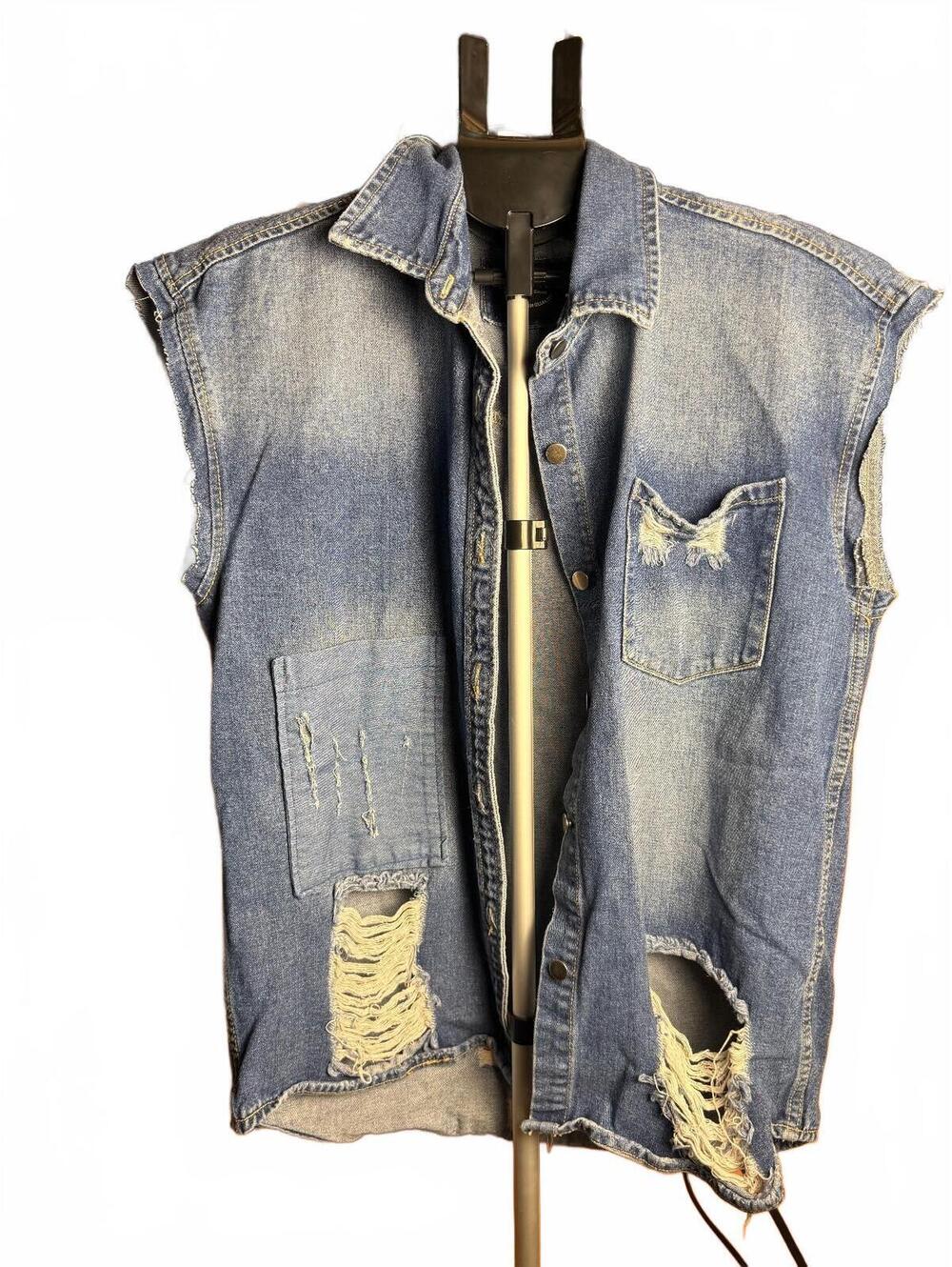 Vintage American Bazi Distressed Denim Vest sz L sleeveless biker